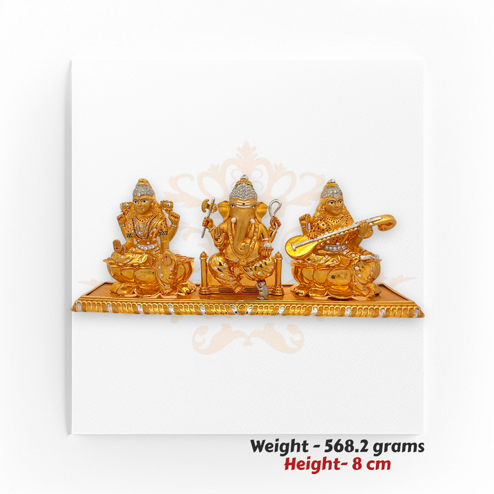 22kt Gold Lakshmi Ganesh Saraswati Idol Set – Triple Deity Blessings – 568.2 grams, 8 cm Regal jewels