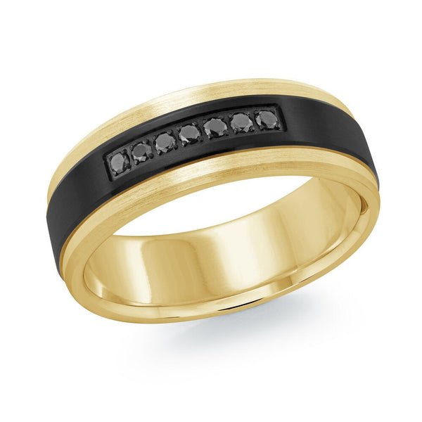 MALO Two-Tone Men’s Band Ring with Black Diamond Inlay – Sleek Modern Design – 7mm Wide (MRDTI-022)