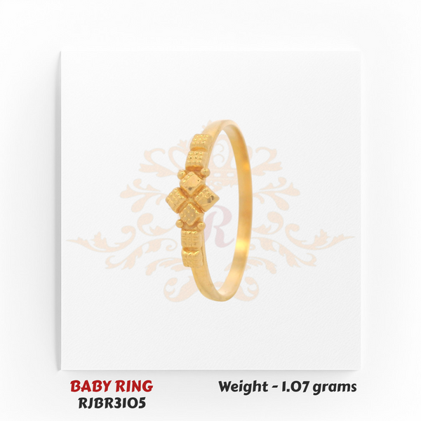 22kt Gold Baby Ring – Diamond-Shaped Textured Center Design – 1.07 gm (RJBR3105)