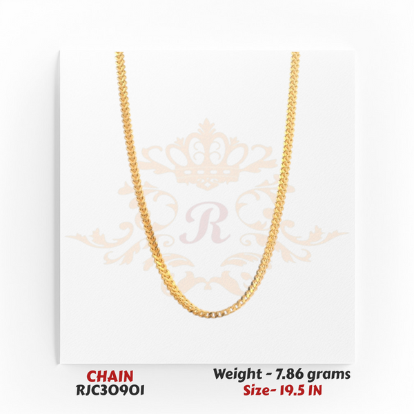 22kt Gold Chain – Sleek Diamond-Cut Link Texture – 7.86 gm, 19.5 in (RJC30901)