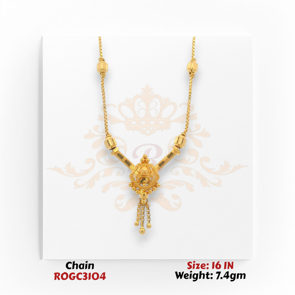 22kt Gold Traditional Pendant Chain Necklace – 16 Inch, 7.4 gm (ROGC3104)