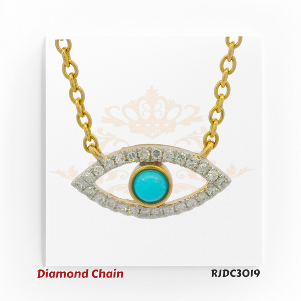 14kt Evil Eye Diamond Chain with Turquoise Center – RJDC3019
