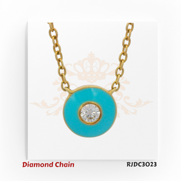 14kt Yellow Gold Turquoise Enamel Diamond Pendant Chain – RJDC3023