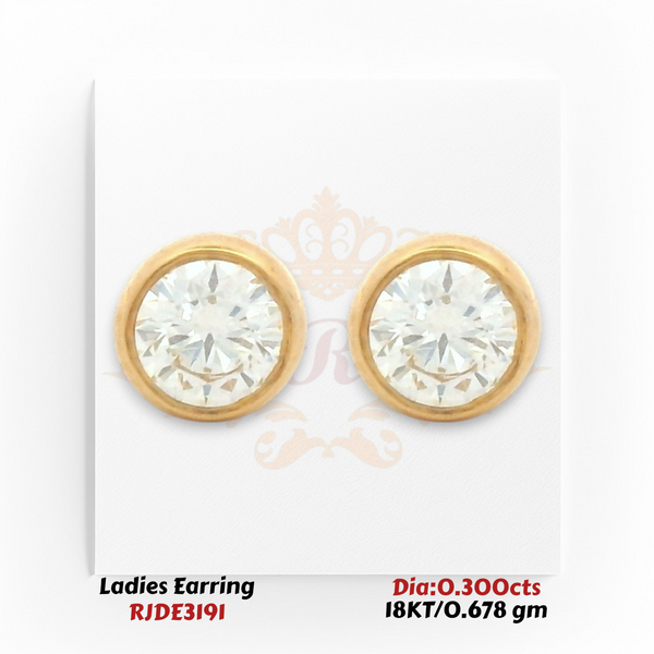 18KT Gold Diamond Bezel Stud Earrings – 0.300 cts Total Diamond – 0.678 gm (RJDE3191)