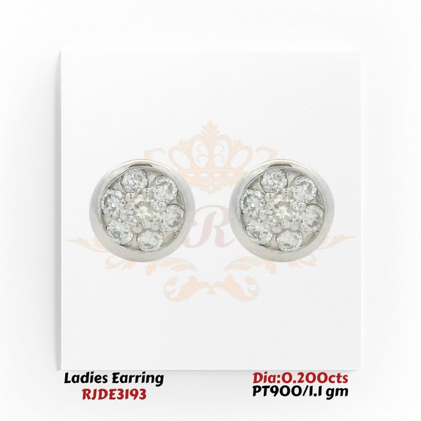 PT900 Diamond Cluster Stud Earrings – 0.200 cts Total Diamond – 1.10 gm (RJDE3193)