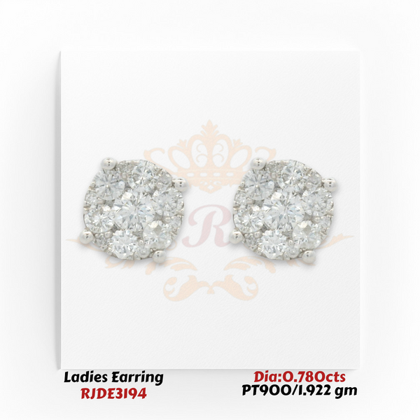 PT900 Diamond Cluster Stud Earrings – 0.780 cts Total Diamond – 1.922 gm (RJDE3194)