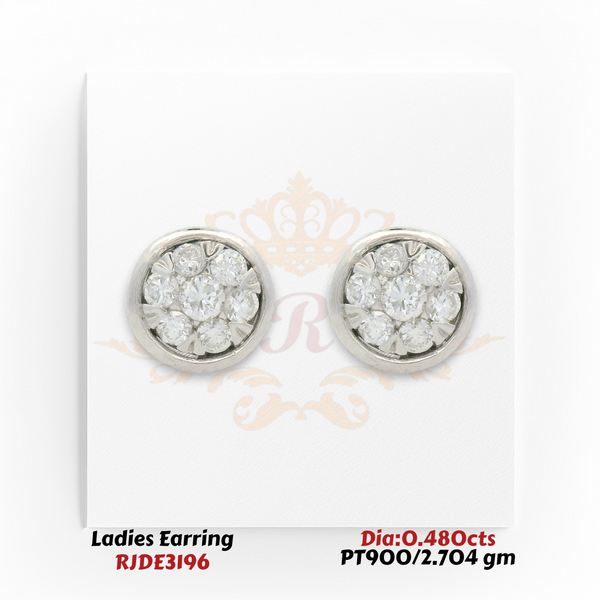 PT900 Diamond Cluster Stud Earrings – 0.480 cts Total Diamond – 2.704 gm (RJDE3196)