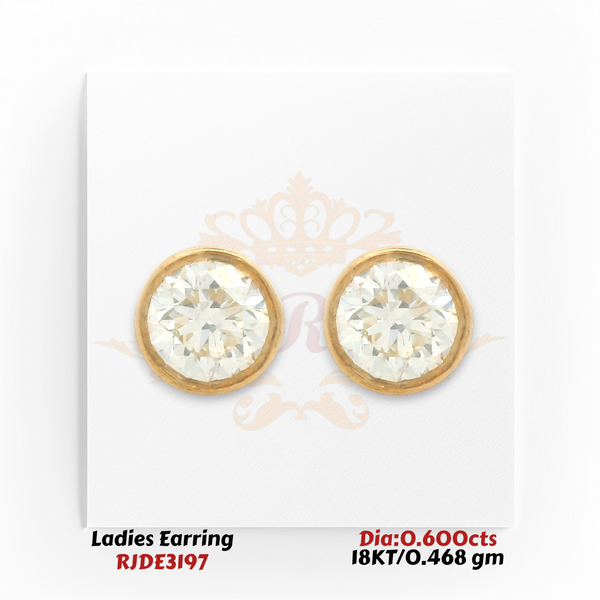 18KT Gold Diamond Bezel Stud Earrings – 0.600 cts Total Diamond – 0.468 gm (RJDE3197)