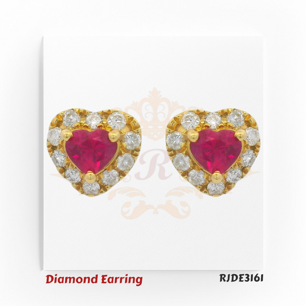 18kt Yellow Gold Heart Ruby & Diamond Halo Stud Earrings – RJDE3161