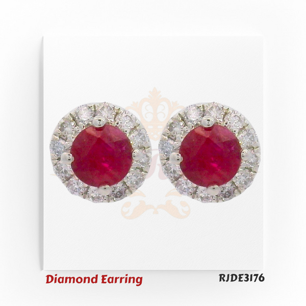 18kt White Gold Ruby & Diamond Halo Stud Earrings – RJDE3176