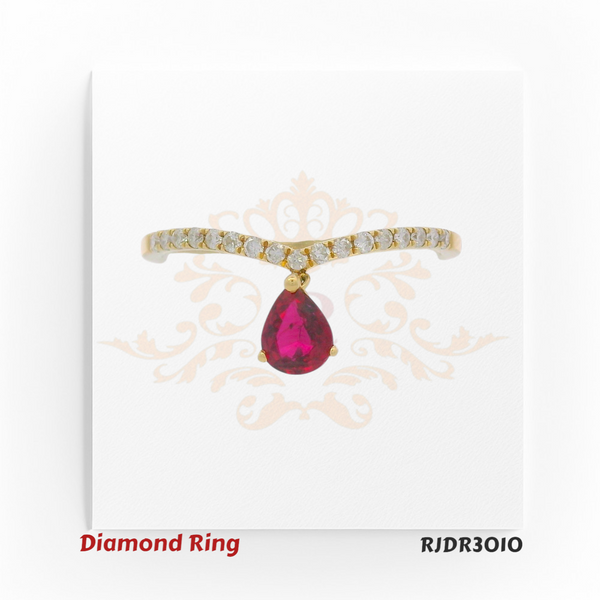18kt Yellow Gold Pear Ruby & Diamond V-Band Ring – RJDR3010