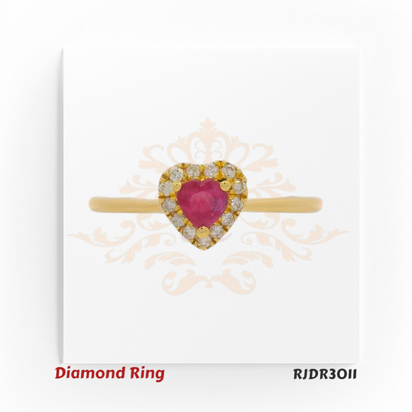 18kt Yellow Gold Heart-Shaped Ruby & Diamond Halo Ring – RJDR3011