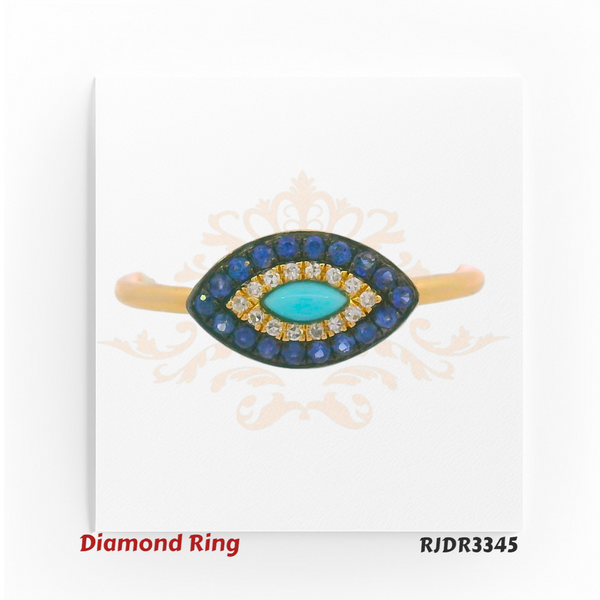 14kt Evil Eye Diamond Ring with Blue Sapphire & Turquoise – RJDR3345