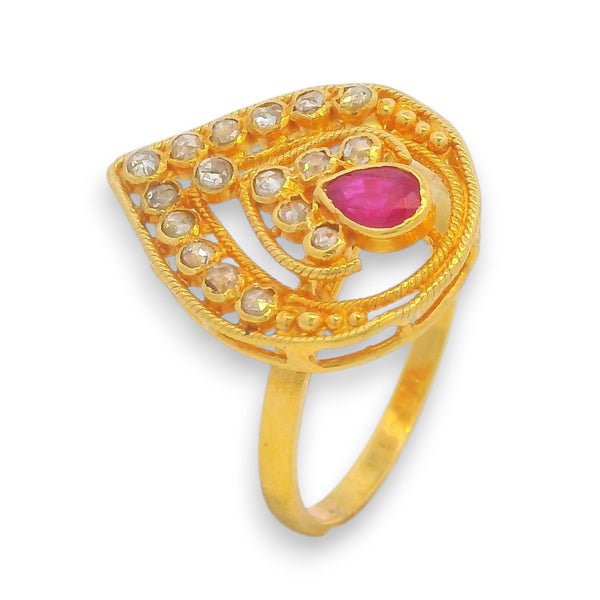 22kt Gold Teardrop Ruby & Uncut Diamond Ladies Ring – RJDR3214