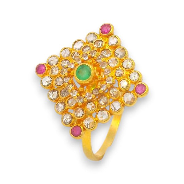 22kt Gold Emerald & Ruby Accented Uncut Diamond Ladies Ring – RJDR3222