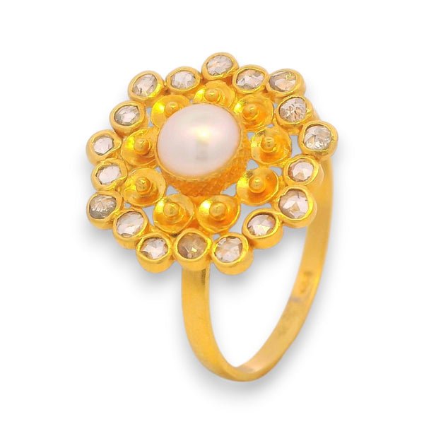 22kt Gold Pearl & Uncut Diamond Ladies Ring – RJDR3227