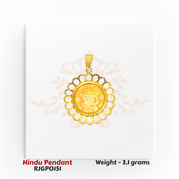 22kt Gold Krishna Pendant – Floral Coin Frame – 3.1 gm (RJGP0151)