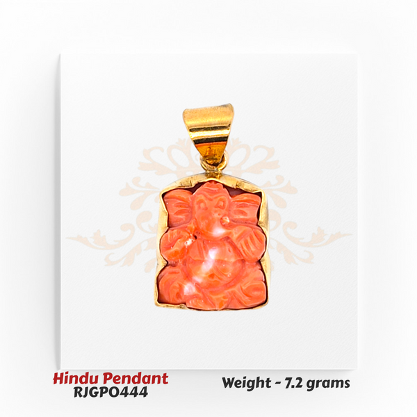 22kt Gold Coral Ganesh Pendant – Handcrafted Religious Design – 7.2 gm (RJGP0444)