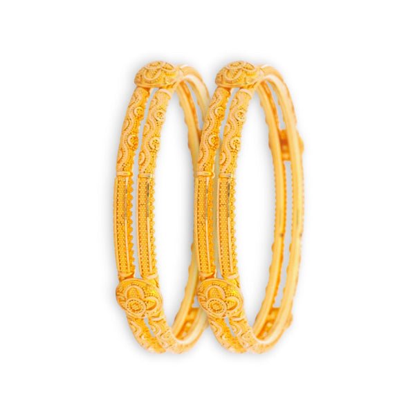 56 gm 22kt Gold Ladies Bangles – Traditional Floral & Textured Antique Design (RJLB3938)