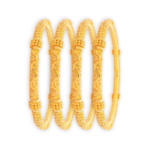 54.54 gm 22kt Gold Ladies Bangles – Antique Floral & Beaded Design (Size 2.2 Inch
