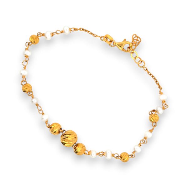 22kt Gold Ladies Bracelet – Gold & Pearl Beaded Harmony Design – 3.65 gm, 7 in (RJLB4040)