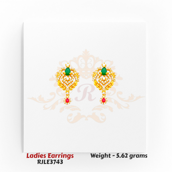 22kt Gold Ladies Earrings – Emerald & Ruby Dual-Stone Design – 5.62 gm (RJLE3743)