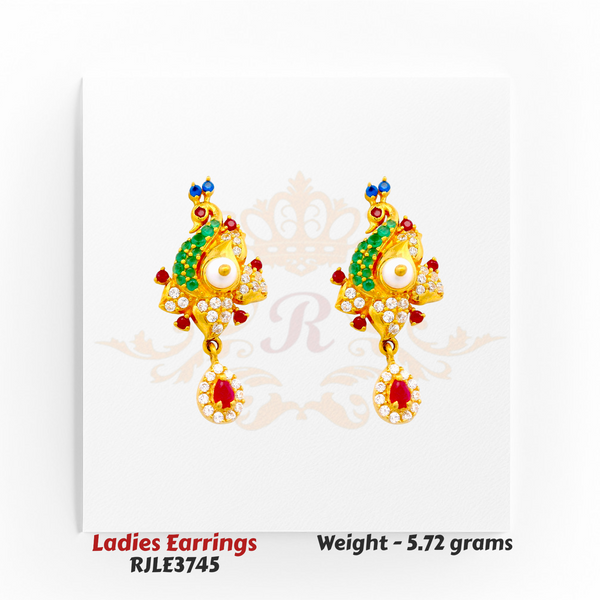 22kt Gold Ladies Earrings – Multi-Color Pearl Drop Design – 5.72 gm (RJLE3745)