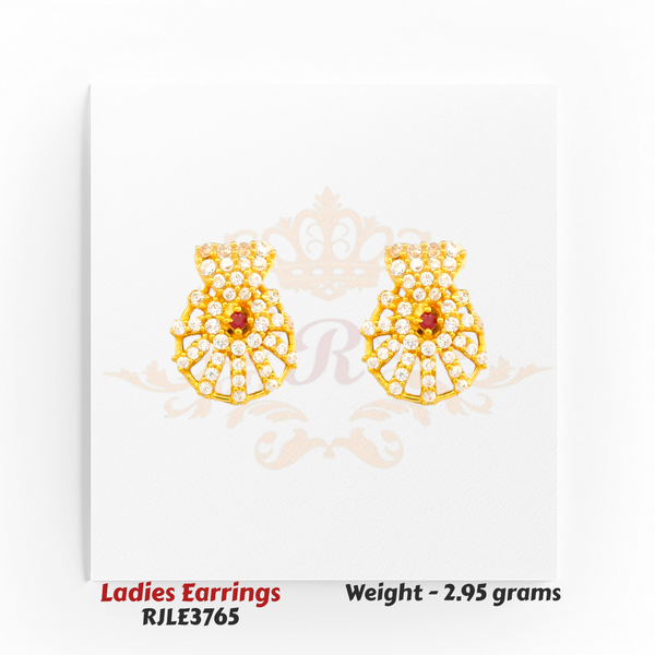 22kt Gold Ladies Earrings – Ruby Floral Radiance Design – 2.95 gm (RJLE3765)