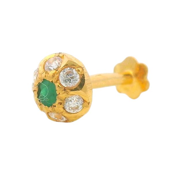 Emerald & CZ Nosepin in 22kt Gold – 0.40 gm