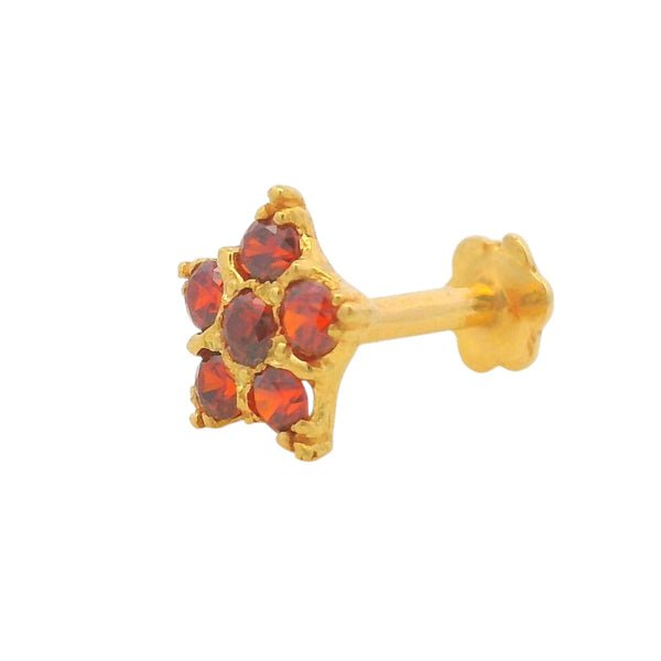 Gold Nosepin with Star-Shaped Red Gemstone Cluster Design (RJLN0019)
