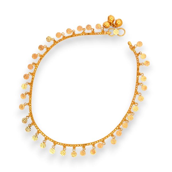 22kt Gold Ladies single Payal with Hanging Coin Charms – 13.53 gm (10.5 in)