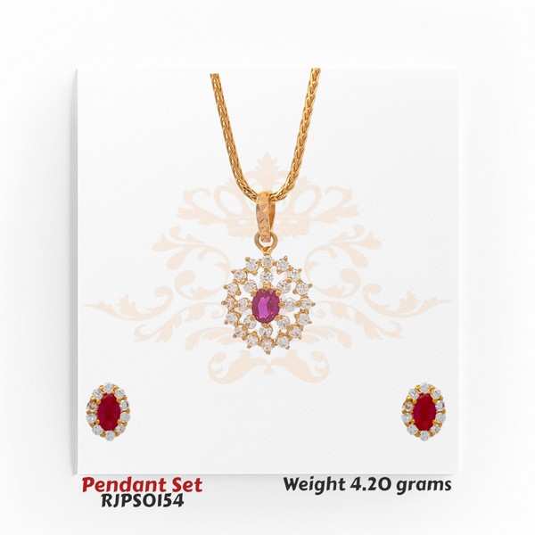 22kt Gold Ruby & CZ Pendant Set RJPS0154