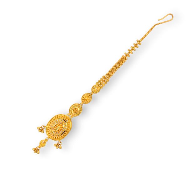 22kt Gold Ladies Tikka with Oval Temple Design – 9.5 gm, 6 in (RJLT3002)