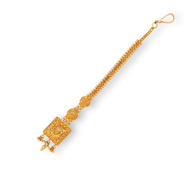 22kt Gold Ladies Tikka with Square Temple Design – 7.10 gm, 5.4 in (RJLT3017)