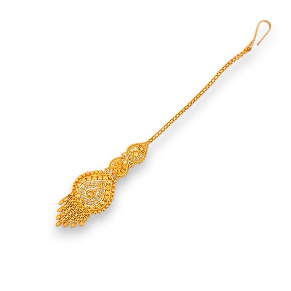 22kt Gold Ladies Tikka with Teardrop Filigree Design – 5.74 gm, 4.8 in (RJLT3038)