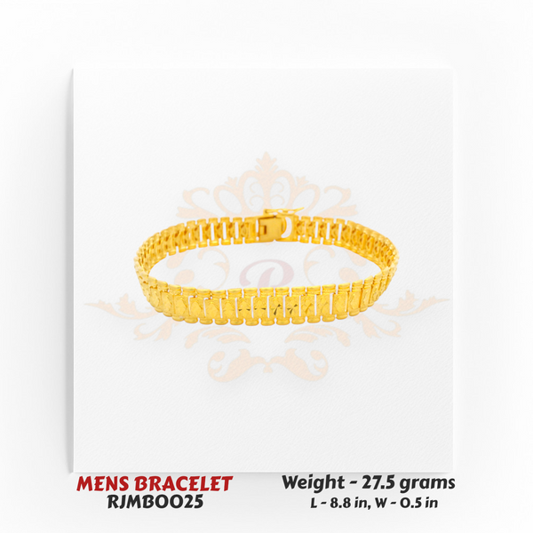 22kt Gold Men’s Bracelet – Polished Chain Link Design – 27.5 gm, 8.8 in (RJMB0025)