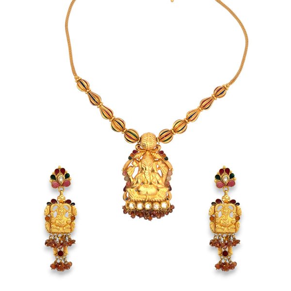 22K Gold Temple Necklace Set – Goddess Lakshmi Design – 53.10 gm (RJOMS3063)