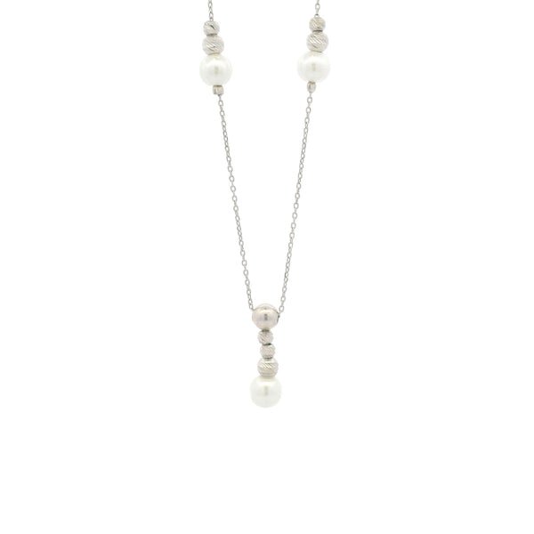 Elegant Silver Chain Necklace with Pearl Accents – RJSC0001