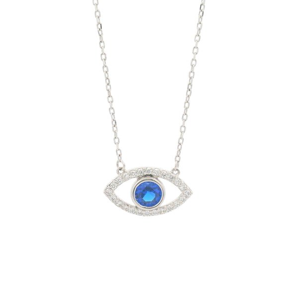 Silver Evil Eye Necklace with Blue Stone – RJSC0004
