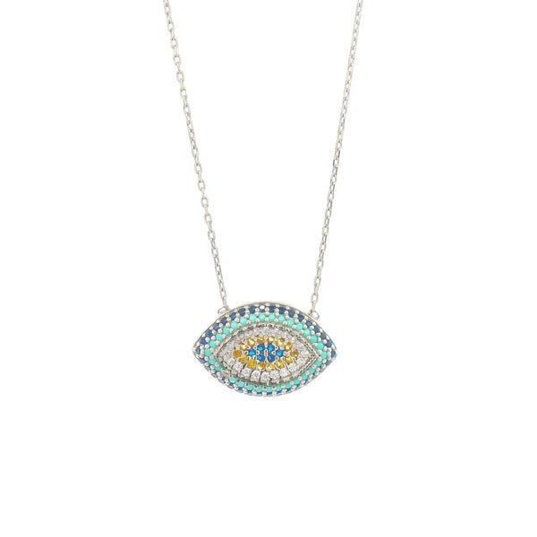 Silver Multicolor Evil Eye Necklace – RJSC0006