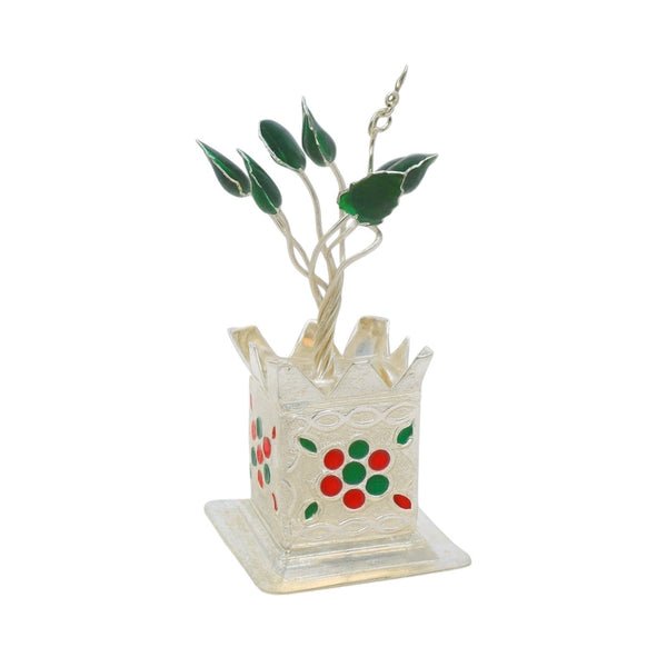 Decorative Silver Tulsi Plant with Enamel Work RJSPI0127