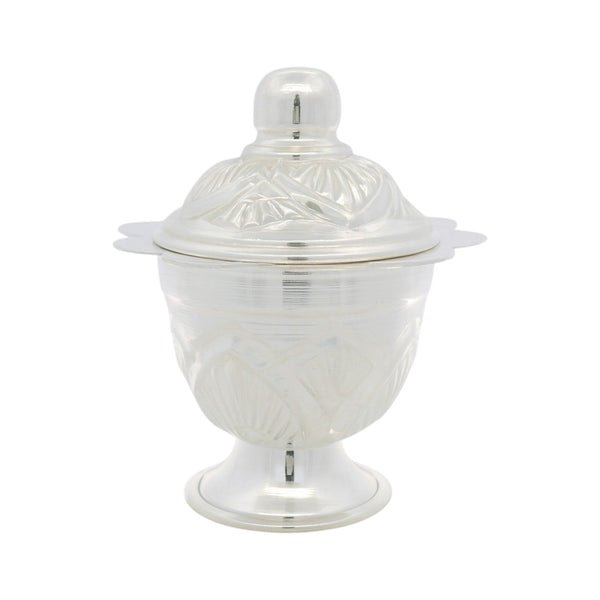 Intricately Designed Silver Kumkum Holder with Lid RJSPI0130