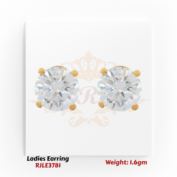 22KT Gold Ladies Earring Pair– Solitaire CZ Stud Design – 1.6 gm (RJLE3781)