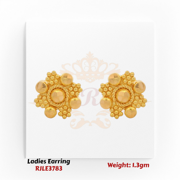 22KT Gold Ladies Earring Pair– Floral Bead Cluster Design – 1.3 gm (RJLE3783)