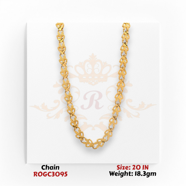 22kt Gold Heart Link Designer Chain – 20 Inch, 18.3 gm (ROGC3095)