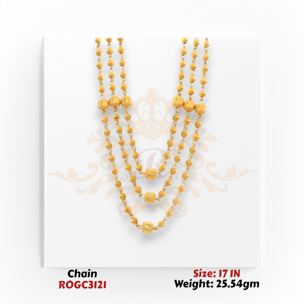22kt Gold Multi-Layer Beaded Chain – 17 Inch, 25.54 gm (ROGC3121)