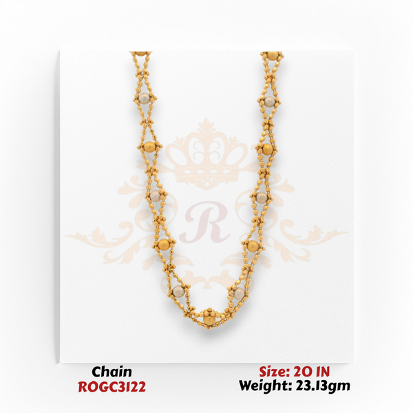 22kt Gold Beaded Designer Chain – 20 Inch, 23.13 gm (ROGC3122)