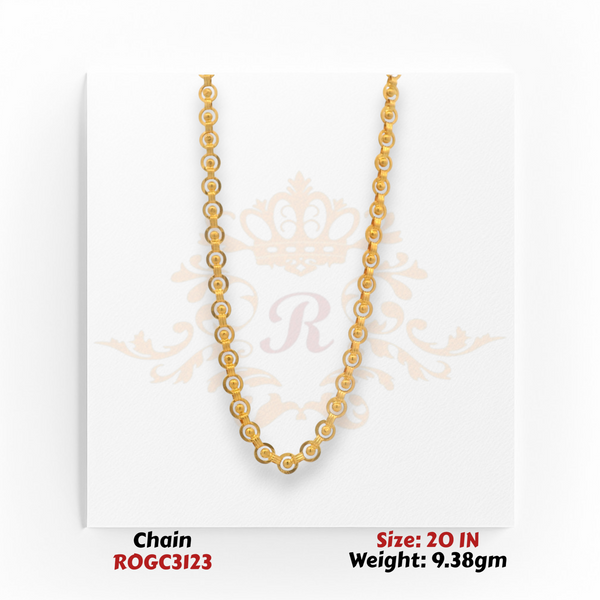22kt Gold Circular Link Chain Necklace – 20 Inch, 9.38 gm (ROGC3123)