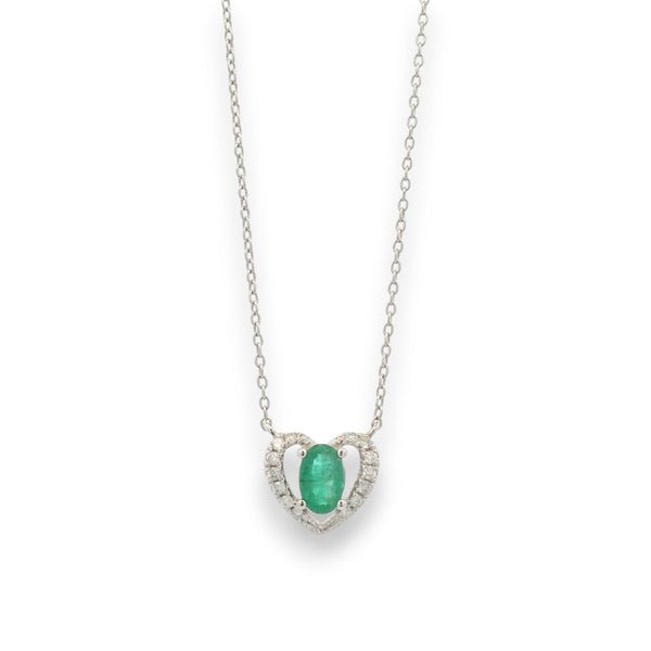 18KT Gold Emerald & Diamond Heart Pendant Chain – 0.320 ct Emerald, 0.090 ct Diamonds, 1.786 gm (RJDC3055)