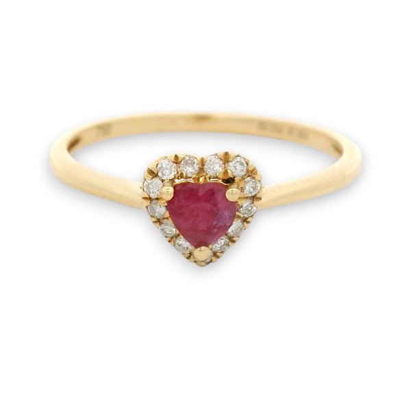 18KT Gold Ruby & Diamond Heart Halo Ring – Dia 0.09 cts / Ruby 0.25 ct – 1.56 gm (RJDR3011)